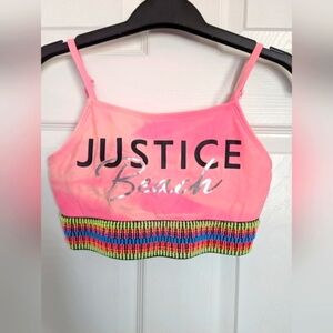 Justice Beach Girls (Size 12/14 - Large) Pink Colorful Bikini/Crop Top